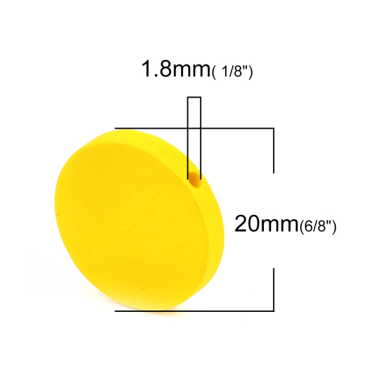 Image de Perles en Bois Naturel Plat-Rond Jaune 20mm Dia, Trou: env. 1.8mm, 50 Pcs