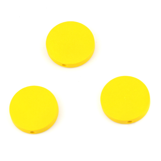 Image de Perles en Bois Naturel Plat-Rond Jaune 20mm Dia, Trou: env. 1.8mm, 50 Pcs