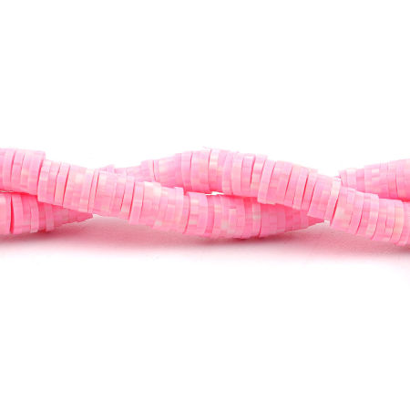 Polymer Clay Katsuki Beads Heishi Beads Disc Beads Round Pink Dot Pattern 6mm Dia, Hole: Approx 2mm, 39cm long, 3 PCs (Approx 347 PCs/Strand)