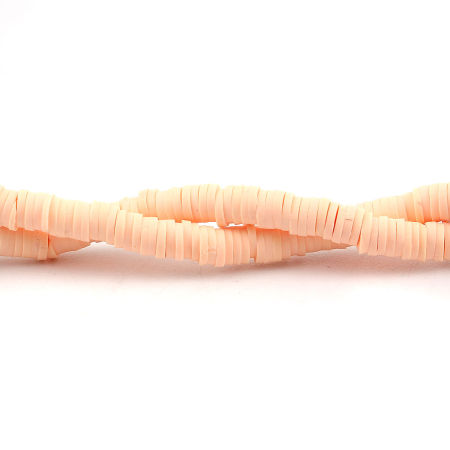 Picture of Polymer Clay Katsuki Beads Heishi Beads Disc Beads Round Peachy Beige 5mm Dia, Hole: Approx 2mm, 39cm long, 3 PCs (Approx 347 PCs/Strand)