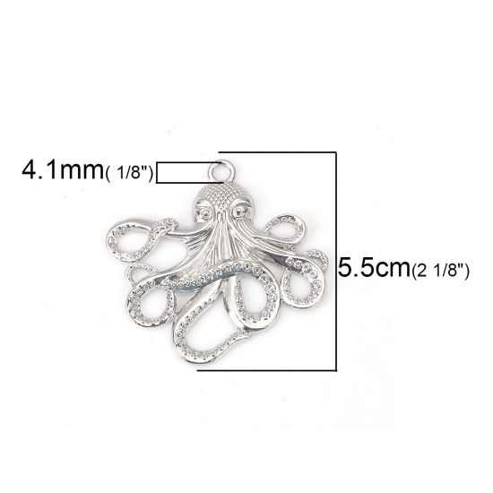 Picture of Zinc Based Alloy Ocean Jewelry Pendants Octopus Silver Tone 57mm(2 2/8") x 55mm(2 1/8"), 5 PCs