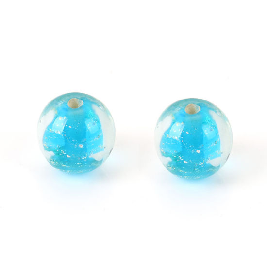 Picture of Lampwork Glass Japanese Style Beads Round Blue Dolphin About 16mm x 16mm, Hole: Approx 2.7mm, 1 Piece