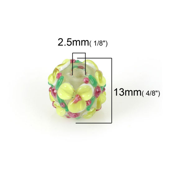 Image de Perles en Verre Floral Enfermé Rond Vert Feuilles de Fleur 13mm x 13mm, Trou: 2.5mm, 1 Pièce