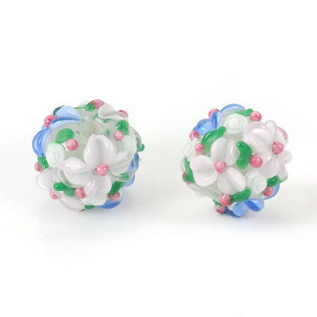 Picture of Lampwork Glass Encased Floral Beads Round Flower Leaves