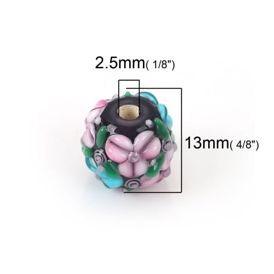 Image de Perles en Verre Floral Enfermé Rond Multicolore Feuilles de Fleur 13mm x 13mm, Trou: 2.5mm, 1 Pièce