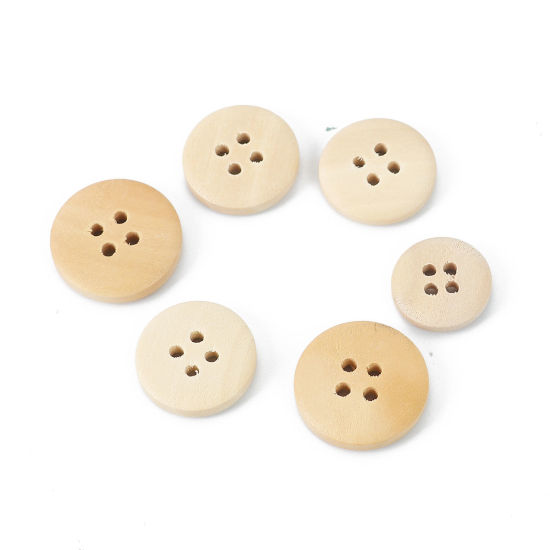 Picture of Natural Wood Sewing Buttons Scrapbooking 4 Holes Round 18mm( 6/8") Dia. - 13mm( 4/8") Dia., 200 PCs