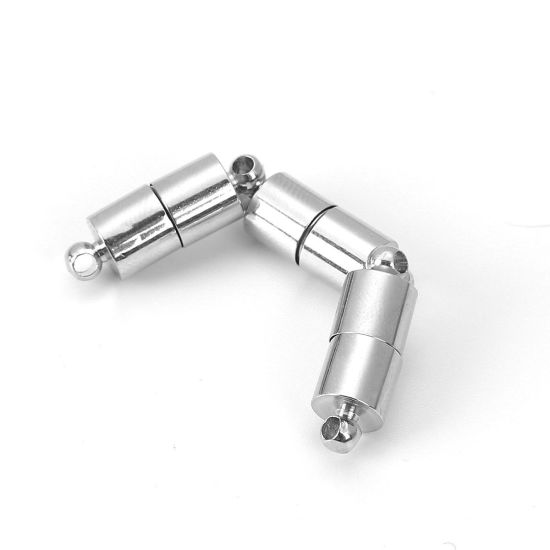 Picture of Zinc Based Alloy Magnetic Clasps Cylinder Silver Tone 20mm x 6mm, 5 Sets