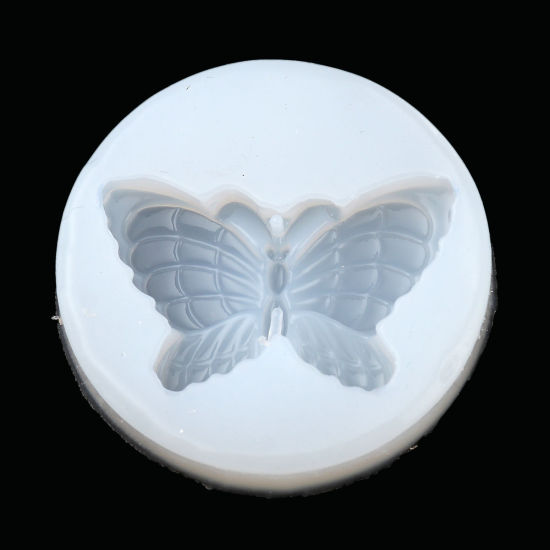 Picture of Silicone Resin Mold For Jewelry Making Round White Butterfly 5.9cm(2 3/8") Dia., 1 Piece