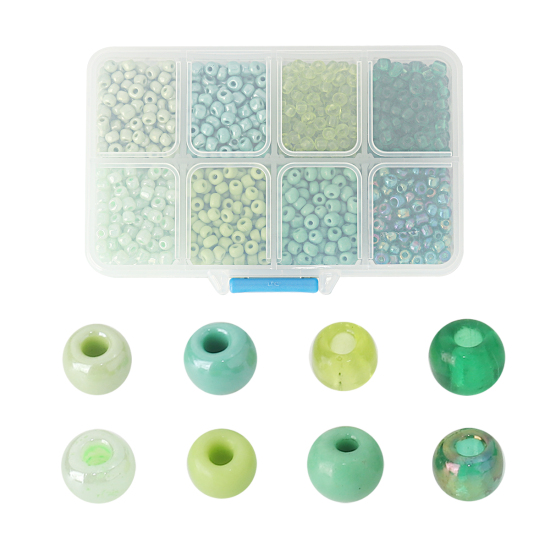 Bild von Glas Rocailles Perlen Rund Mix ca. 5mm D. - 4mm D., Loch:ca. 1.4mm - 1mm, 1 Box (ca. 1900 Stück/Box)