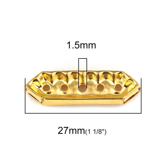 Picture of Iron Based Alloy Spacer Beads Rectangle Gold Plated Clear Rhinestone 27mm x 8mm, Hole: Approx 1.5mm, 30 PCs