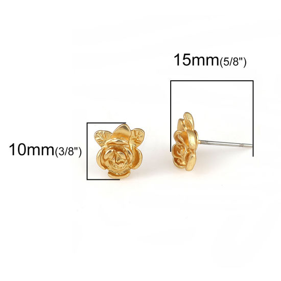 亜鉛合金 イヤリング イヤリングパーツ バラ マットゴールド 10mm x 9mm、 ワイヤーサイズ: （21号）、 6 個 の画像