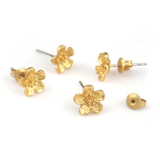 亜鉛合金 イヤリング イヤリングパーツ フラワー マットゴールド 9mm x 8mm、 ワイヤーサイズ: （21号）、 6 個 の画像