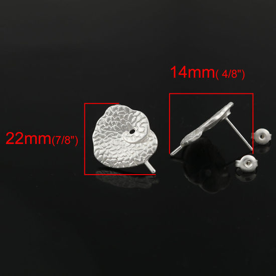 Immagine di Lega di Zinco Orecchini a Perno Tappi di Orecchini Foglia Argento Opaco Spirale Disegno 22mm x 17mm, Diametro Filo: (21 misura), 4 Pz