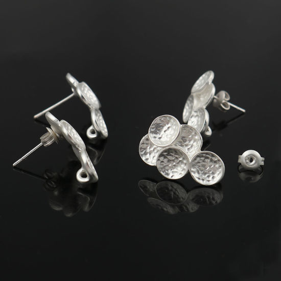 Picture of Zinc Based Alloy Ear Post Stud Earrings Findings Grape Fruit Matt Silver Color W/ Loop 20mm x 13mm, Post/ Wire Size: (21 gauge), 4 PCs