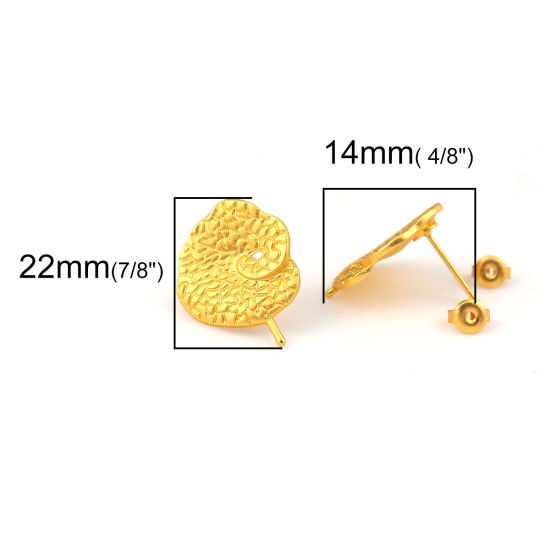 Immagine di Lega di Zinco Orecchini a Perno Tappi di Orecchini Foglia Oro Opaco Spirale Disegno 22mm x 17mm, Diametro Filo: (21 misura), 4 Pz