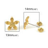 Picture of Zinc Based Alloy Ear Post Stud Earrings Findings Flower Matt Gold 13mm x 12mm, Post/ Wire Size: (21 gauge), 6 PCs