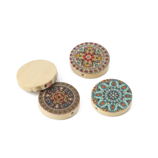 Image de Perles en Bois Naturel Rond Couleur au Hasard 20mm Dia, Trou: env. 1.8mm, 30 Pcs