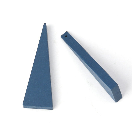 Picture of Natural Wood Spacer Beads Triangle Deep Blue 41mm x 14mm, Hole: Approx 1.2mm, 30 PCs