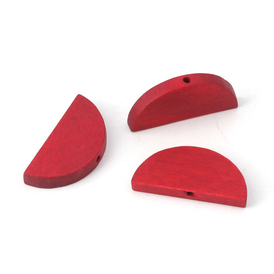 Picture of Natural Wood Spacer Beads Half Round Red 30mm x 14mm, Hole: Approx 2mm, 30 PCs