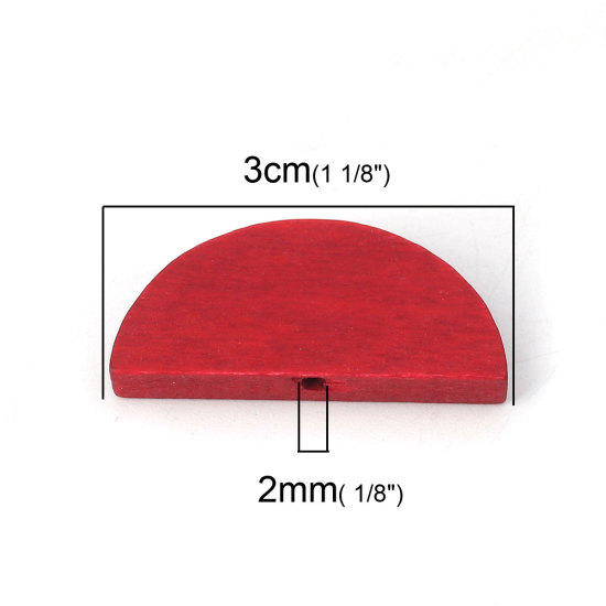 Picture of Natural Wood Spacer Beads Half Round Red 30mm x 14mm, Hole: Approx 2mm, 30 PCs