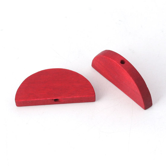 Picture of Natural Wood Spacer Beads Half Round Red 30mm x 14mm, Hole: Approx 2mm, 30 PCs