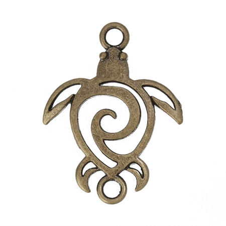 Image de Connecteurs en Alliage de Zinc Tortue de Mer Bronze Antique 37mm x 28mm, 30 Pcs