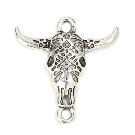 Image de Connecteurs Style Bohème en Alliage de Zinc Bœuf Argent Vieilli (Apparié à Strass 2.6mm x1.8mm Dos Plat) 29mm x 28mm, 20 Pcs