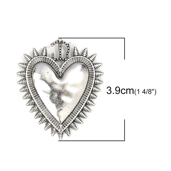 Picture of Zinc Based Alloy Pendants Ex Voto Heart Antique Silver Color 39mm x 34mm, 5 PCs