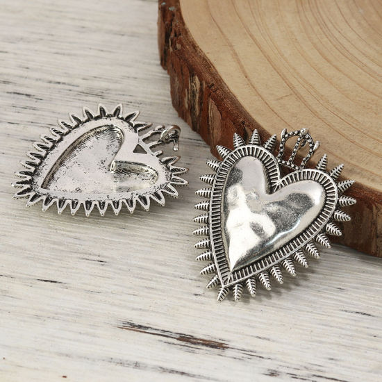 Picture of Zinc Based Alloy Pendants Ex Voto Heart Antique Silver Color 39mm x 34mm, 5 PCs