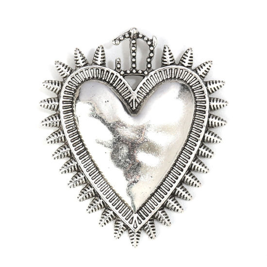 Picture of Zinc Based Alloy Pendants Ex Voto Heart Antique Silver Color 39mm x 34mm, 5 PCs