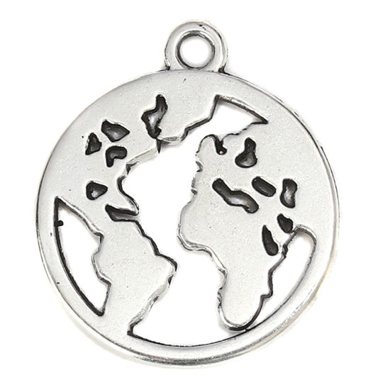 Image de Breloques en Alliage de Zinc Rond Carte Argent Vieilli 21mm x 18mm, 30 Pcs