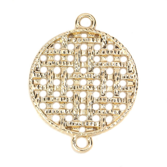 Picture of Zinc Based Alloy Connectors Round Gold Plated Grid Checker 25mm x 19mm, 10 PCs