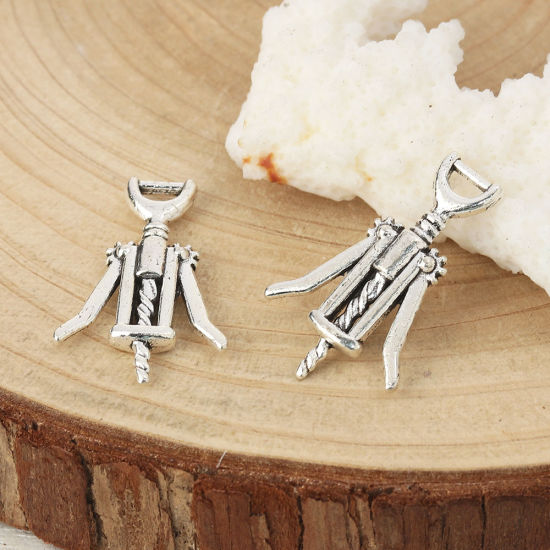 Picture of Zinc Based Alloy Charms Opener Antique Silver Color 26mm(1") x 17mm( 5/8"), 50 PCs