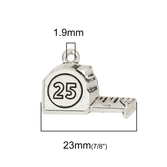 Picture of Zinc Based Alloy Charms Tape Measures Antique Silver Color Number Message " 25 " 23mm( 7/8") x 17mm( 5/8"), 50 PCs