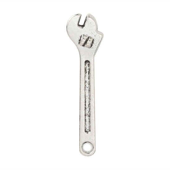 Picture of Zinc Based Alloy Charms Wrench Antique Silver Color 23mm( 7/8") x 6mm( 2/8"), 50 PCs