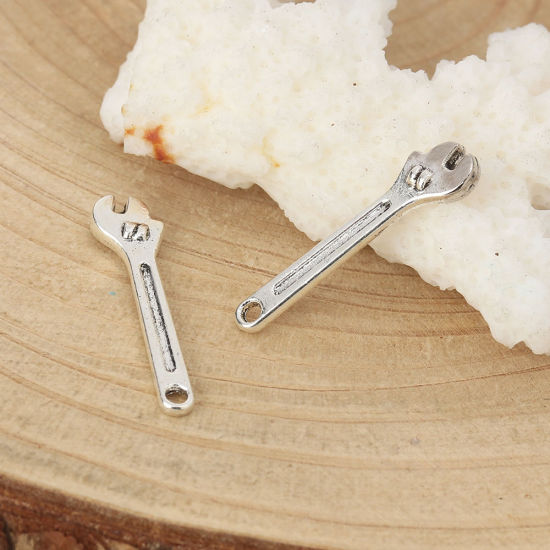 Picture of Zinc Based Alloy Charms Wrench Antique Silver Color 23mm( 7/8") x 6mm( 2/8"), 50 PCs