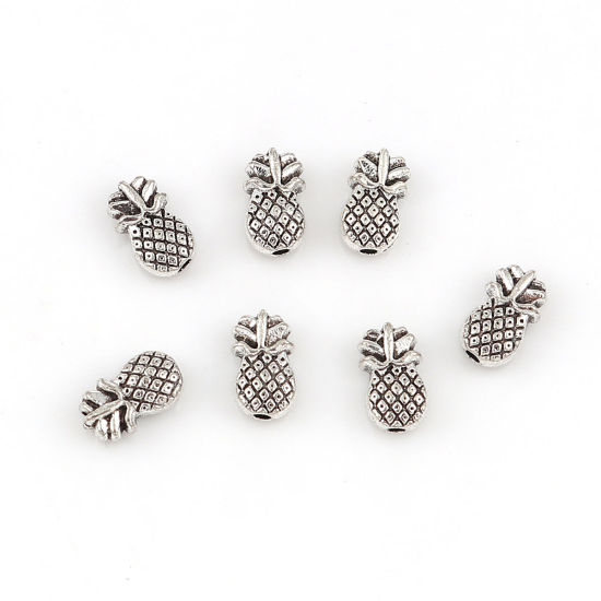 Picture of Zinc Based Alloy Spacer Beads Pineapple/ Ananas Fruit Antique Silver Color 10mm x 6mm, Hole: Approx 1.3mm, 100 PCs