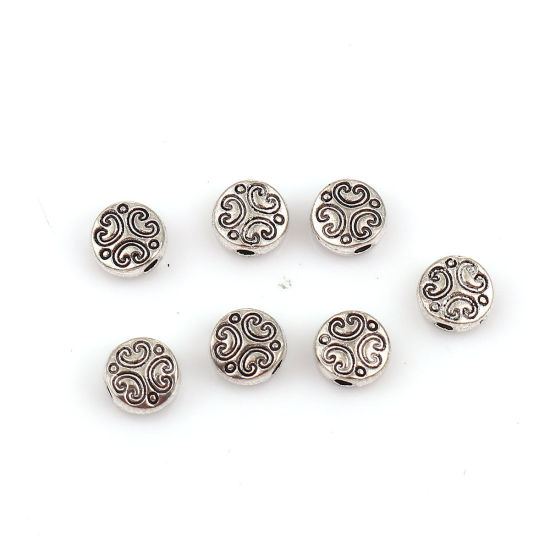 Picture of Zinc Based Alloy Spacer Beads Round Antique Silver Color Carved About 6mm Dia, Hole: Approx 1.6mm, 100 PCs