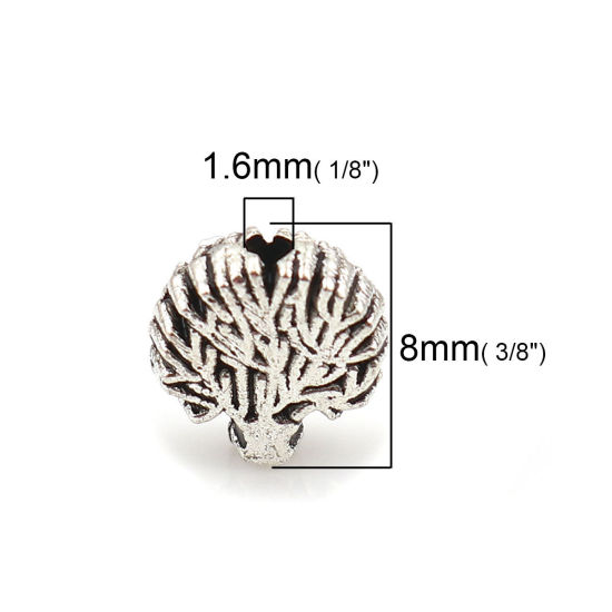 Picture of Zinc Based Alloy Spacer Beads Tree Antique Silver Color 8mm x 8mm, Hole: Approx 1.6mm, 100 PCs