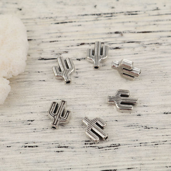 Picture of Zinc Based Alloy Spacer Beads Cactus Antique Silver Color 10mm x 8mm, Hole: Approx 1.6mm, 100 PCs