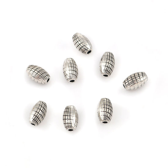 Picture of Zinc Based Alloy Spacer Beads Drum Antique Silver Color Grid Checker 9mm x 6mm, Hole: Approx 1.8mm, 50 PCs