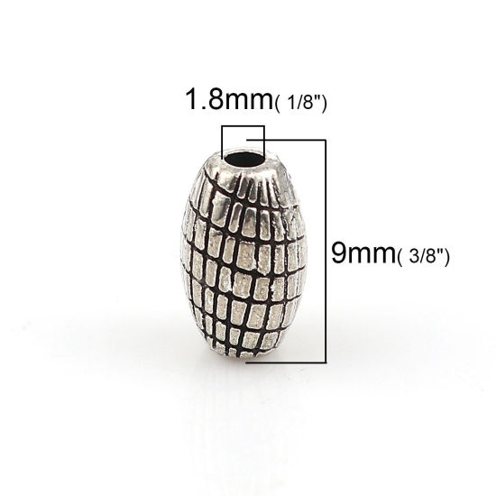 Picture of Zinc Based Alloy Spacer Beads Drum Antique Silver Color Grid Checker 9mm x 6mm, Hole: Approx 1.8mm, 50 PCs