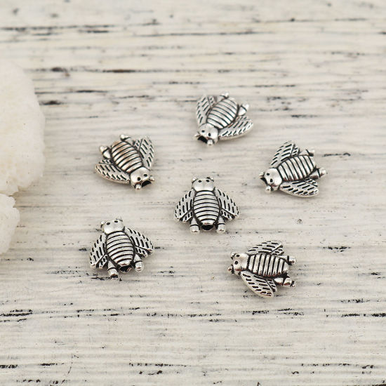 Picture of Zinc Based Alloy Spacer Beads Fly Antique Silver Color 10mm x 10mm, Hole: Approx 1.7mm, 100 PCs