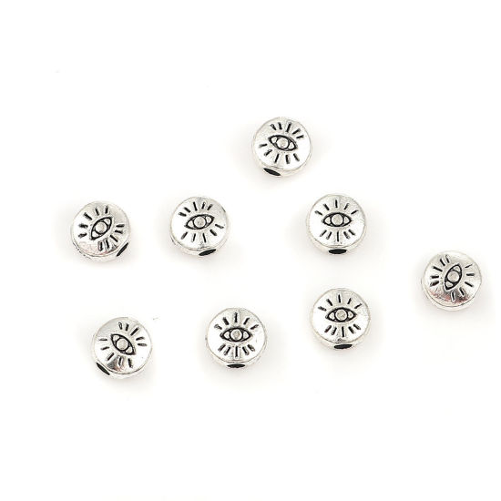 Picture of Zinc Based Alloy Spacer Beads Round Antique Silver Color Eye About 6mm Dia, Hole: Approx 1.8mm, 100 PCs