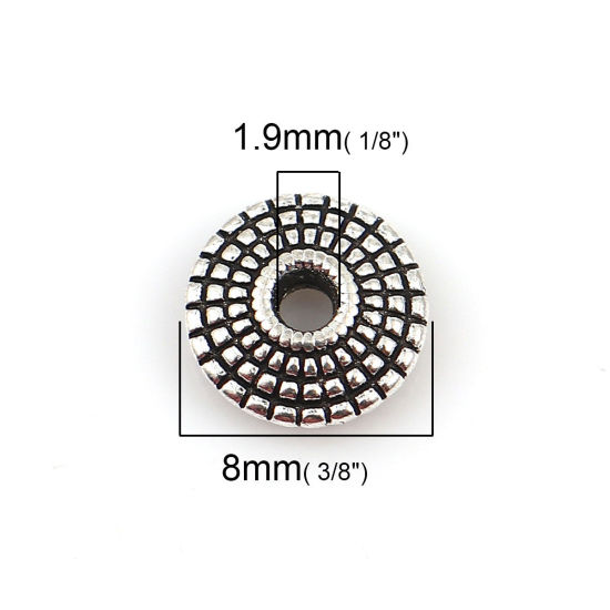 Picture of Zinc Based Alloy Spacer Beads Round Antique Silver Color Dot About 8mm Dia, Hole: Approx 1.9mm, 100 PCs
