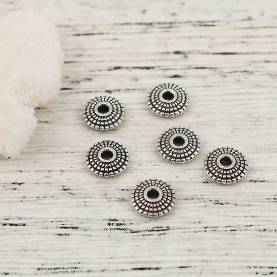 Picture of Zinc Based Alloy Spacer Beads Round Antique Silver Color Dot About 8mm Dia, Hole: Approx 1.9mm, 100 PCs