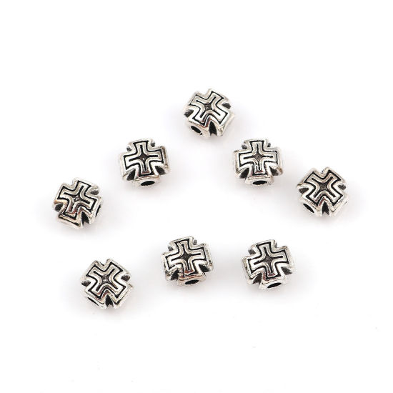 Picture of Zinc Based Alloy Spacer Beads Cross Antique Silver Color 8mm x 7mm, Hole: Approx 2.3mm, 50 PCs