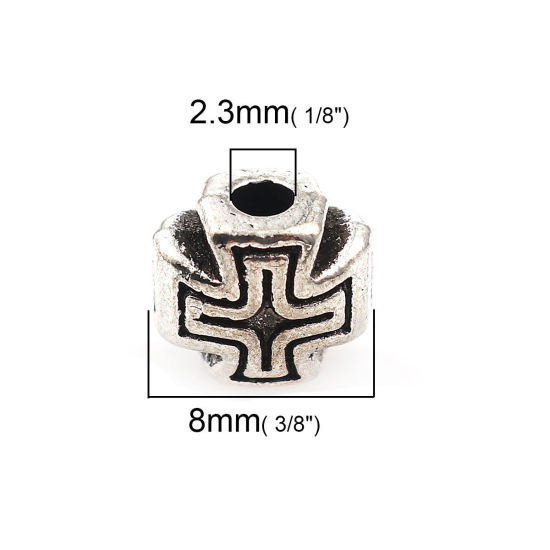 Picture of Zinc Based Alloy Spacer Beads Cross Antique Silver Color 8mm x 7mm, Hole: Approx 2.3mm, 50 PCs