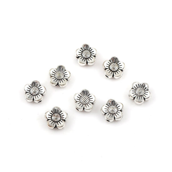Picture of Zinc Based Alloy Spacer Beads Flower Antique Silver Color 8mm x 8mm, Hole: Approx 1.5mm, 100 PCs