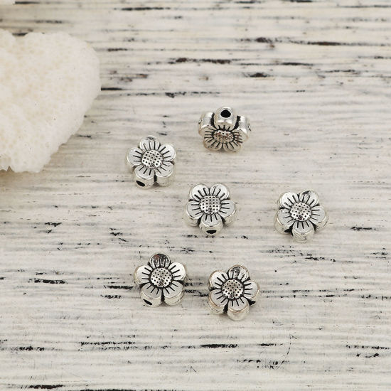 Picture of Zinc Based Alloy Spacer Beads Flower Antique Silver Color 8mm x 8mm, Hole: Approx 1.5mm, 100 PCs